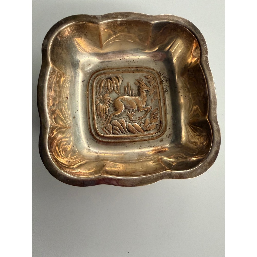 International Silver Co Tropical Gazelle Silver Plate Scalloped Trinket Bowl